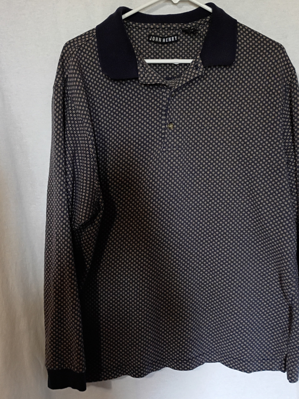 John Henry Men's Navy Patterned Long-Sleeve Polo